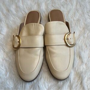 AEROSOLES Cream Mules with Gold Buckle